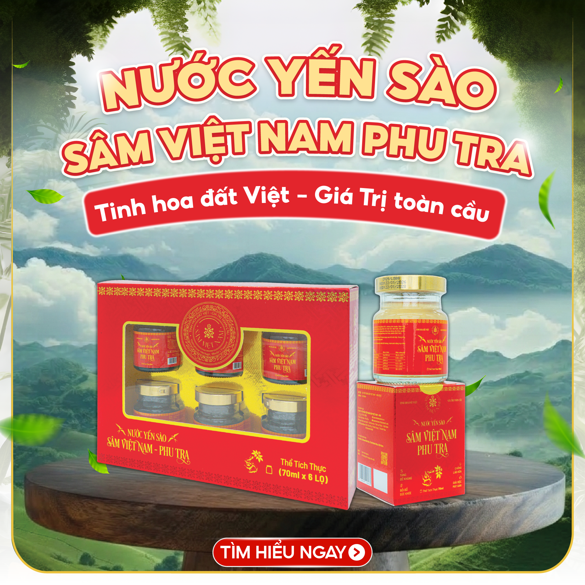 NƯỚC YẾN SÀO SÂM VIỆT NAM PHU TRA 70ML - Hộp 6 Hũ